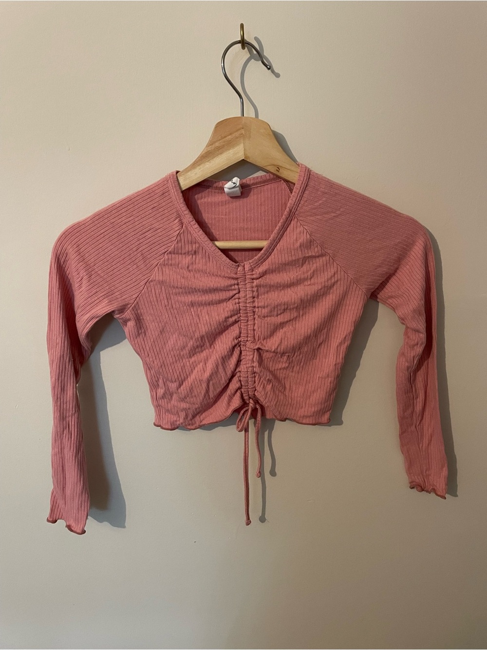 Girl’s Ruched Front Long-Sleeve Crop Top - Pink